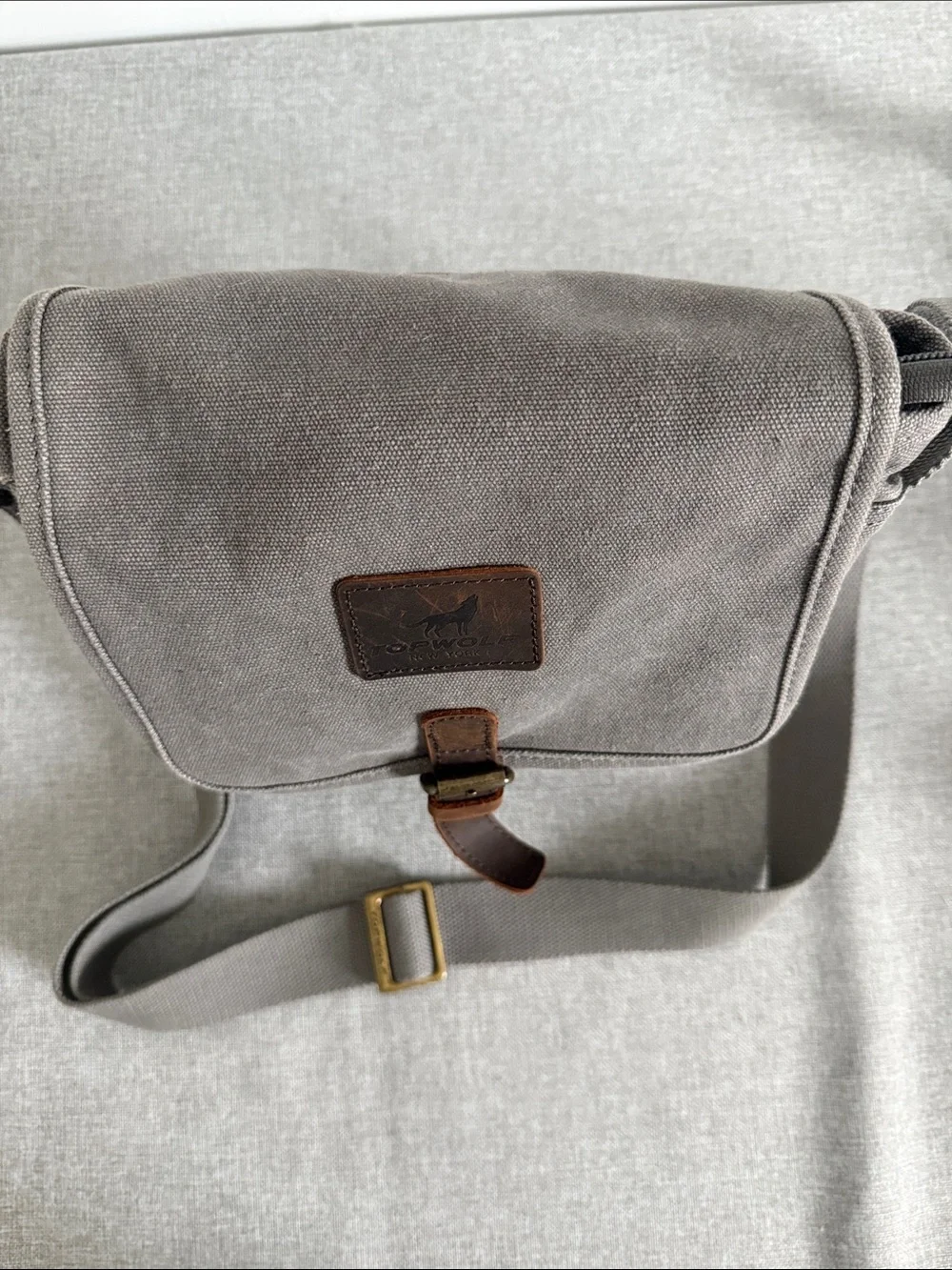 Casual Gray Canvas Messenger Bag with Leather Trim